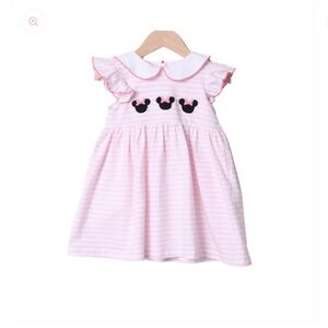 Adorable Pink Striped Kids Dress with Mouse Design